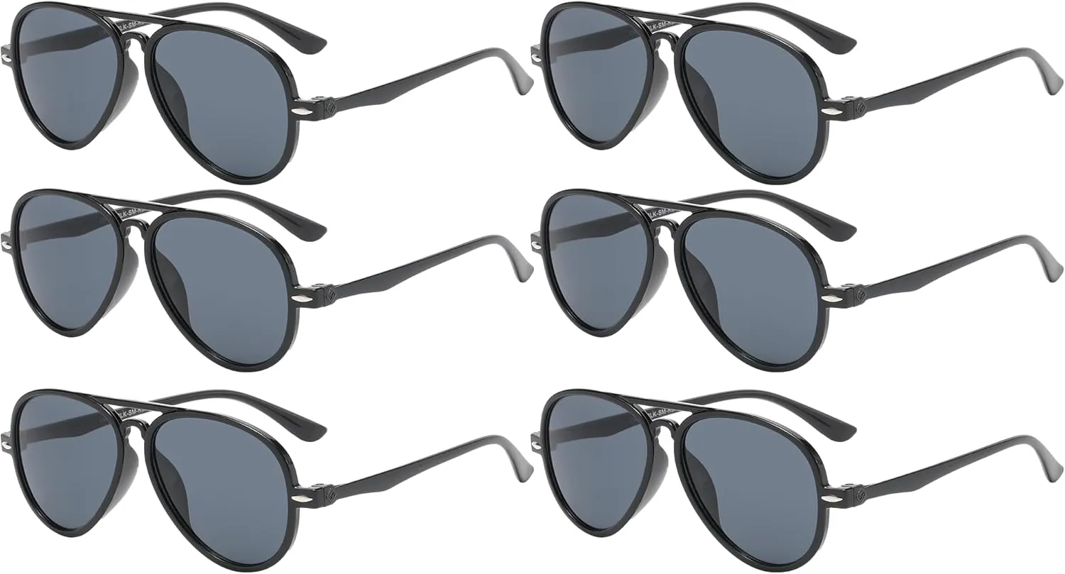 6 Pack Aviator Sunglasses Kids UV400 Protection Lens Plastic Toddler Aviators Bulk Sunglasses for Boys Girls