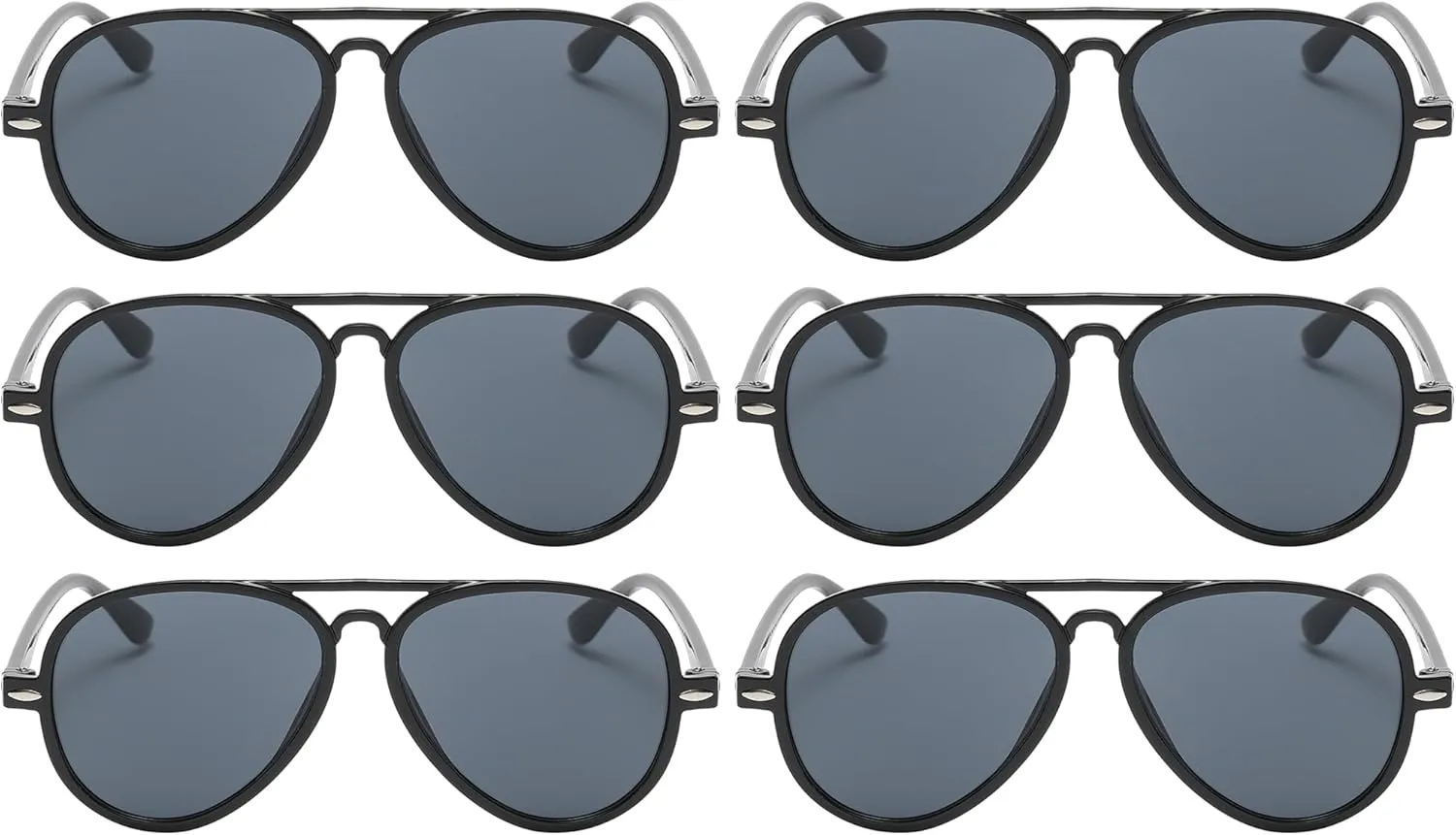 6 Pack Aviator Sunglasses Kids UV400 Protection Lens Plastic Toddler Aviators Bulk Sunglasses for Boys Girls