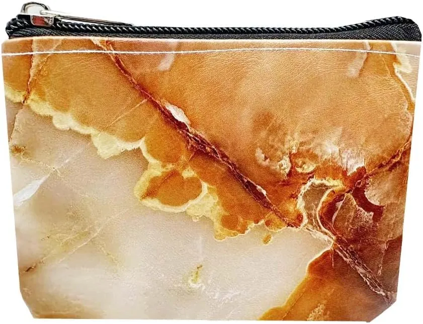6 Pack PU Leather Zipper Bags Makeup Lipstick Cosmetic Organizer Storage Pouch Carrying Purse (Marble Pattern, Small 3.1" x 5.1")