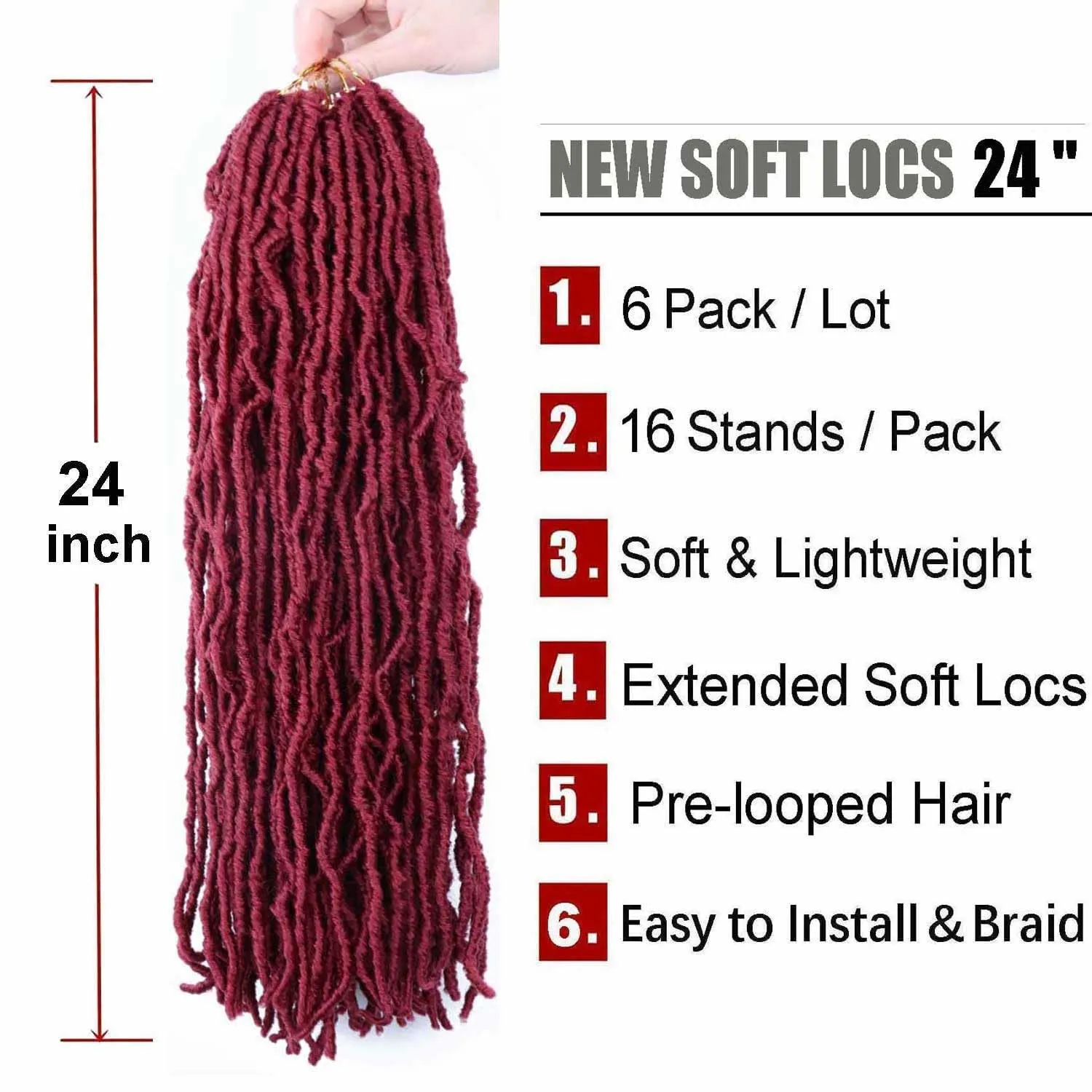 6 Packs Soft Locs Crochet Hair Pre Looped Faux Locs Crochet Braids Goddess Locs Dreadlocs Synthetic Hair For Black Women (118#, 24 Inch (Pack of 6))