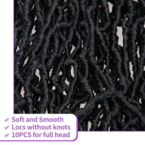 6Packs Nu Locs Crochet Hair Braids Long Soft Locs 24inch Crochet Hair Pre-looped Goddess locs Curly wave Synthetic Hair for Black Women (#1B, 24inch (Pack of 6))