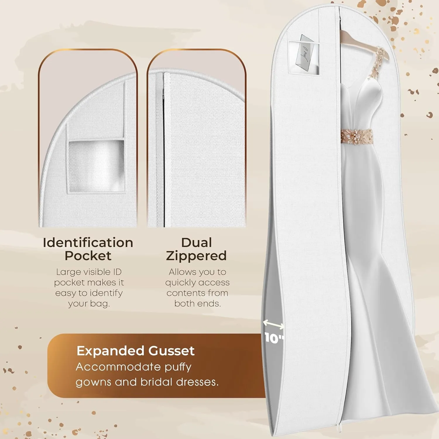 72" Tapered Long Dress Bags for Gowns - Wedding Dress Garment Bag for Dresses - Long Garment Bags for Hanging Clothes & Closet Storage, Dress Bag for Airplane Travel for Women with ID Window