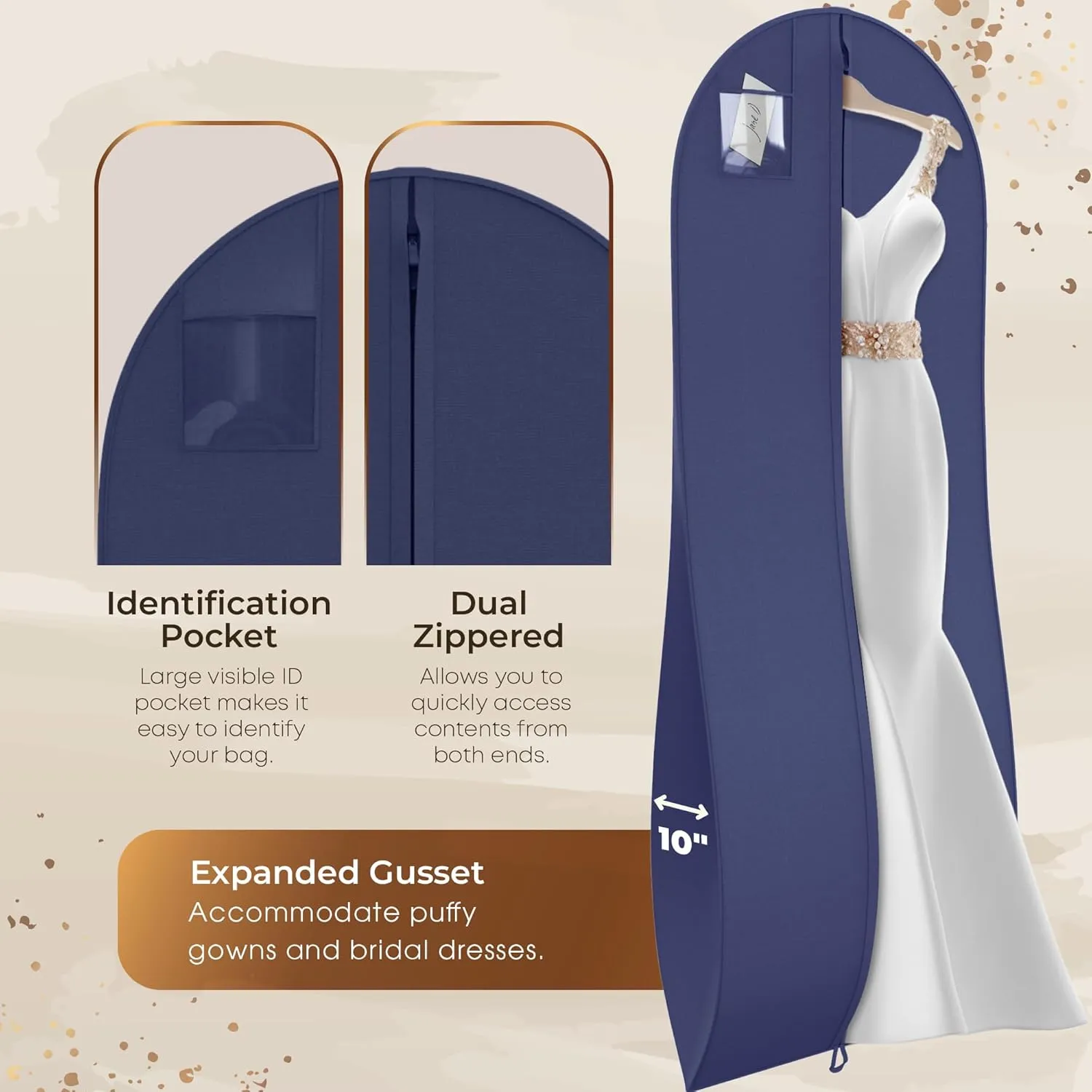 72" Tapered Long Dress Bags for Gowns - Wedding Dress Garment Bag for Dresses - Long Garment Bags for Hanging Clothes & Closet Storage, Dress Bag for Airplane Travel for Women with ID Window