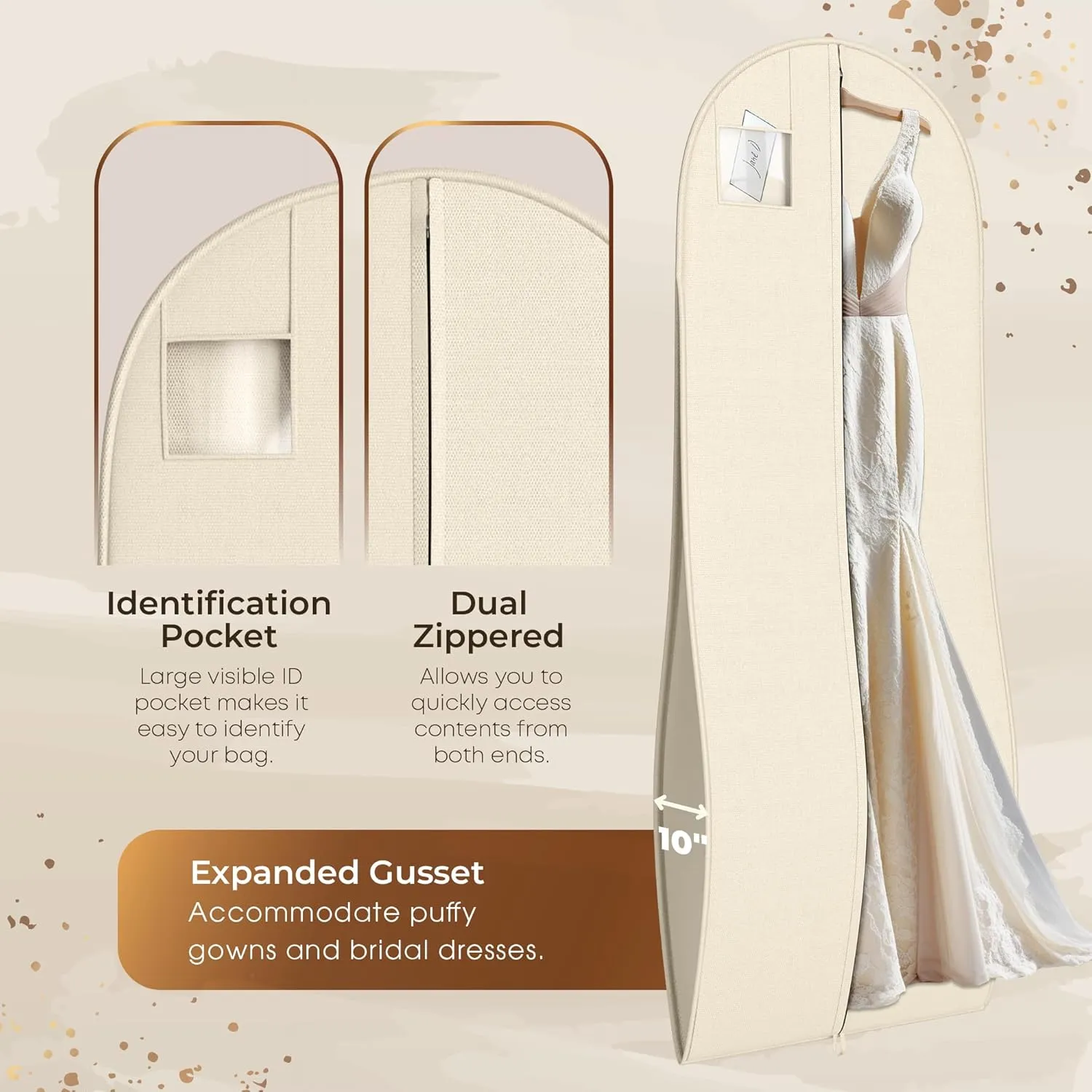 72" Tapered Long Dress Bags for Gowns - Wedding Dress Garment Bag for Dresses - Long Garment Bags for Hanging Clothes & Closet Storage, Dress Bag for Airplane Travel for Women with ID Window