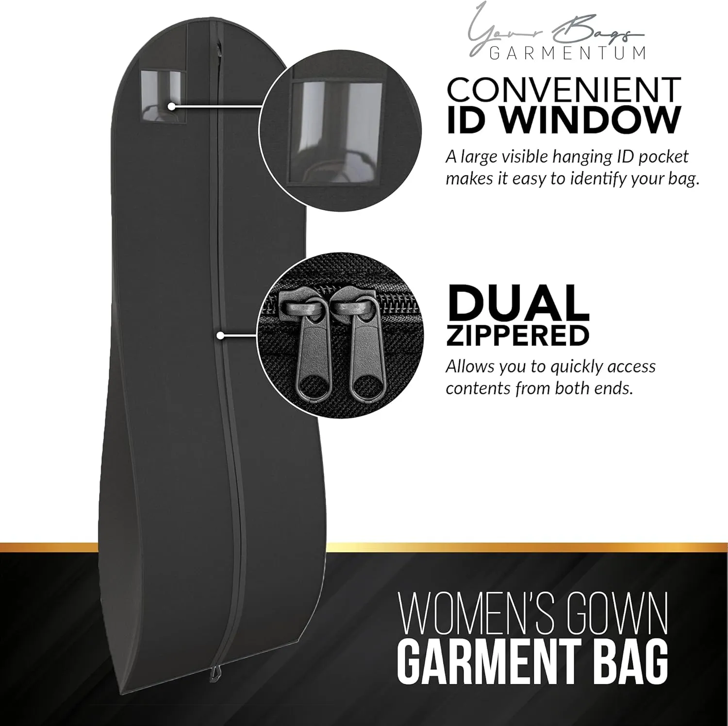 72" Tapered Long Dress Bags for Gowns - Wedding Dress Garment Bag for Dresses - Long Garment Bags for Hanging Clothes & Closet Storage, Dress Bag for Airplane Travel for Women with ID Window