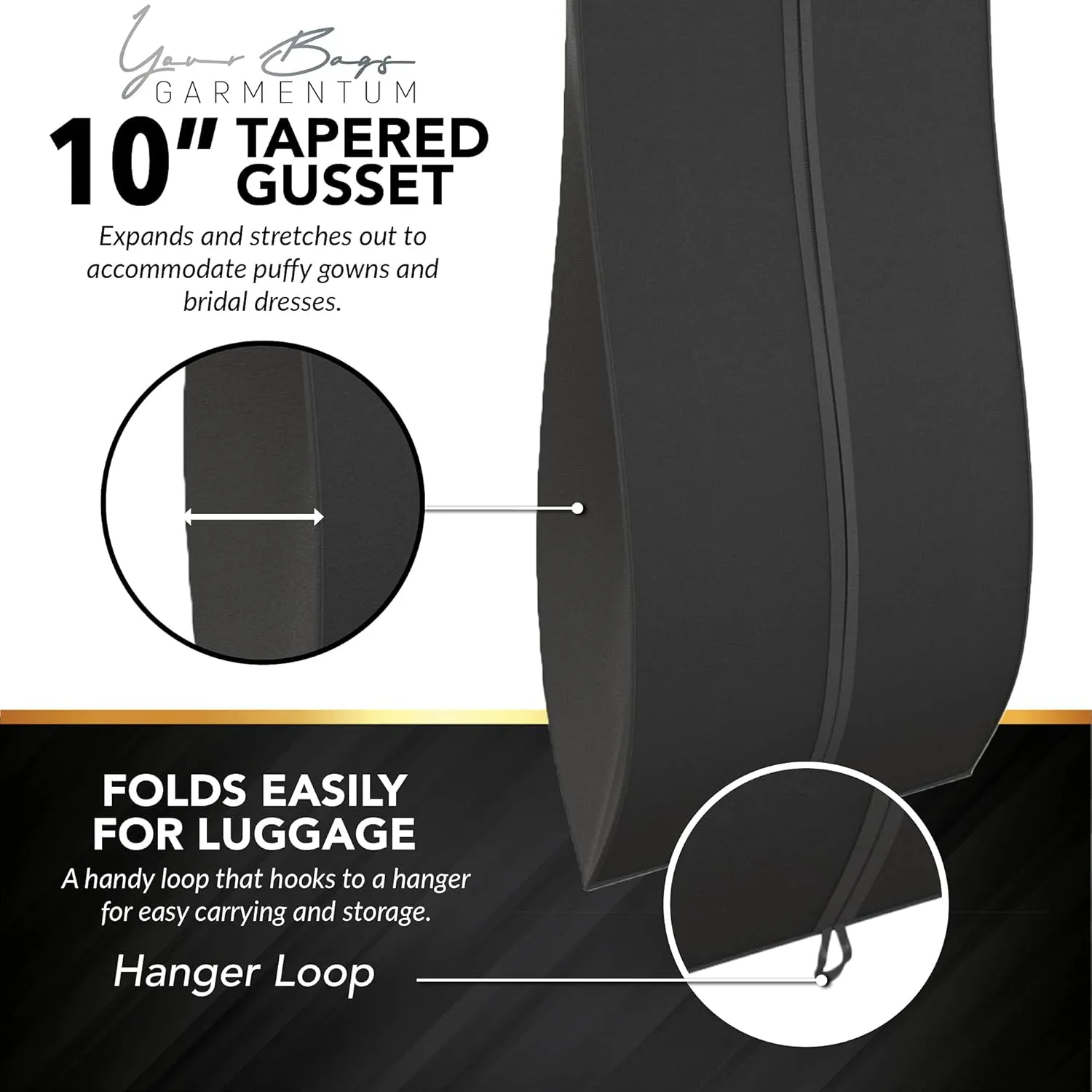 72" Tapered Long Dress Bags for Gowns - Wedding Dress Garment Bag for Dresses - Long Garment Bags for Hanging Clothes & Closet Storage, Dress Bag for Airplane Travel for Women with ID Window