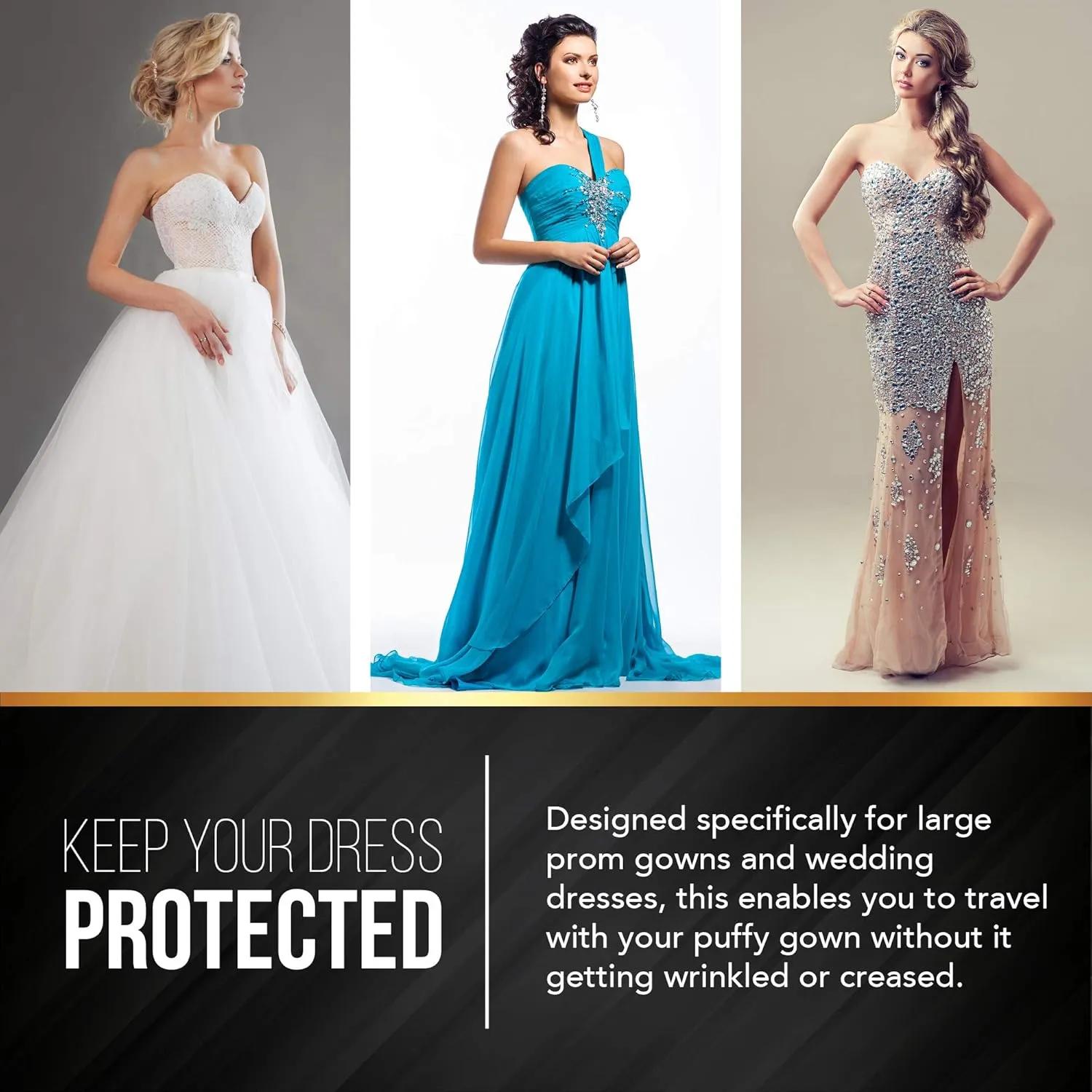 72" Tapered Long Dress Bags for Gowns - Wedding Dress Garment Bag for Dresses - Long Garment Bags for Hanging Clothes & Closet Storage, Dress Bag for Airplane Travel for Women with ID Window