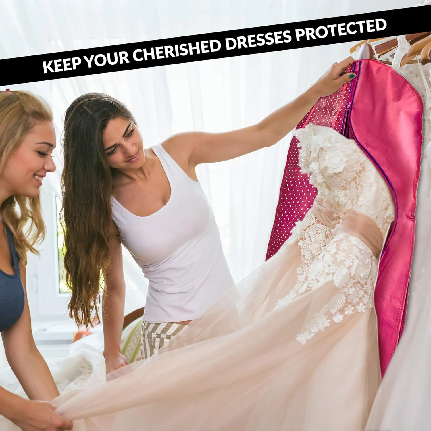 72" Tapered Long Dress Bags for Gowns - Wedding Dress Garment Bag for Dresses - Long Garment Bags for Hanging Clothes & Closet Storage, Dress Bag for Airplane Travel for Women with ID Window
