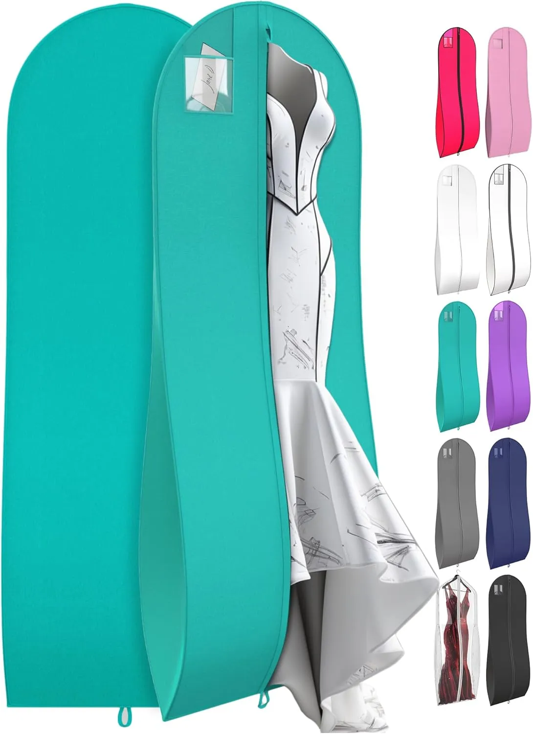 72" Tapered Long Dress Bags for Gowns - Wedding Dress Garment Bag for Dresses - Long Garment Bags for Hanging Clothes & Closet Storage, Dress Bag for Airplane Travel for Women with ID Window