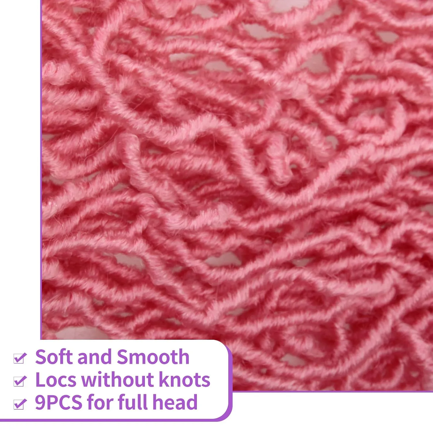 9Packs Nu Locs Crochet Hair Braids Long Soft Locs 24inch Crochet Hair Pre-looped Goddess locs Curly wave Synthetic Hair for Black Women (Pink, 24)