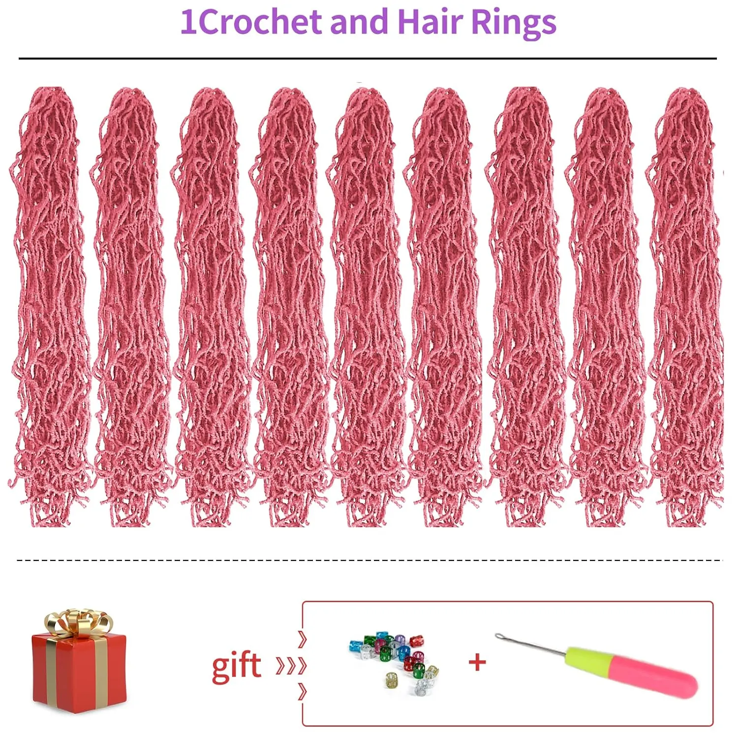 9Packs Nu Locs Crochet Hair Braids Long Soft Locs 24inch Crochet Hair Pre-looped Goddess locs Curly wave Synthetic Hair for Black Women (Pink, 24)