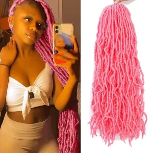 9Packs Nu Locs Crochet Hair Braids Long Soft Locs 24inch Crochet Hair Pre-looped Goddess locs Curly wave Synthetic Hair for Black Women (Pink, 24)
