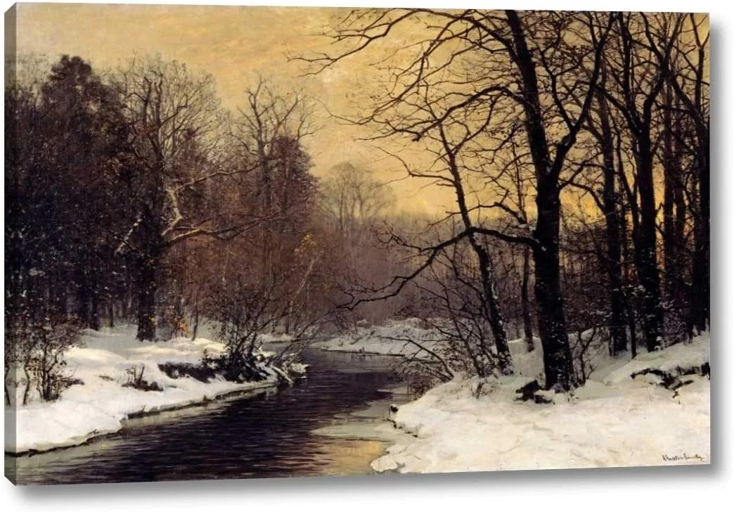 A Winter River Landscape by Anders Anderson-Lundby 11" x 16" Gallery Wrapped Canvas Wall Art Print - Ready to Hang