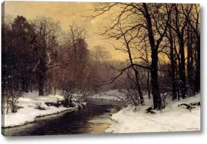 A Winter River Landscape by Anders Anderson-Lundby 11" x 16" Gallery Wrapped Canvas Wall Art Print - Ready to Hang