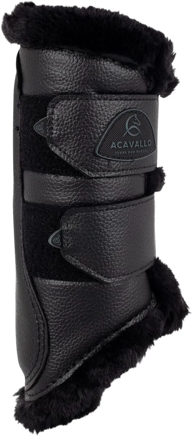 Acavallo Front Brushing Boots Eco-Leather & Faux Sheepskin, Large Size, Black