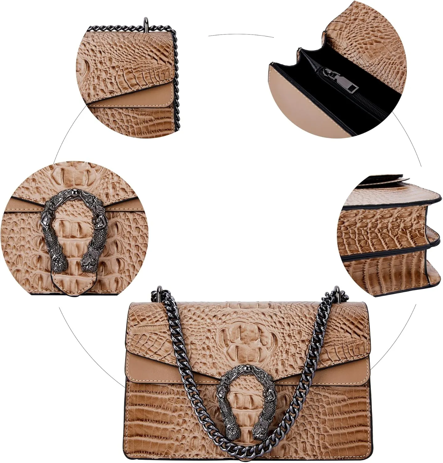 Aiqudou Crossbody Bag and Satchel Purse for Women - Fashion Snake Print Chain Purse Luxury PU Leather HandBag
