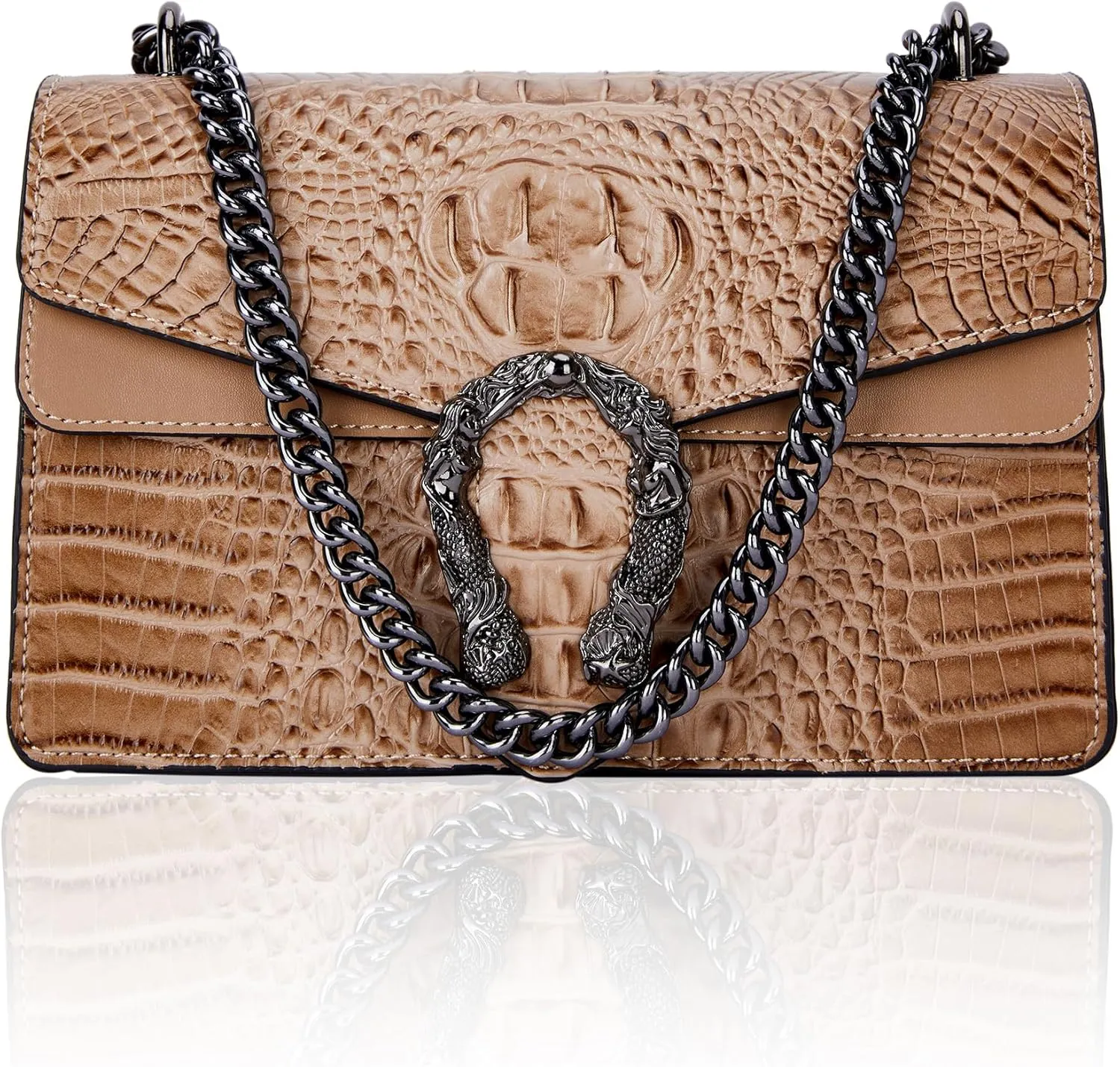 Aiqudou Crossbody Bag and Satchel Purse for Women - Fashion Snake Print Chain Purse Luxury PU Leather HandBag