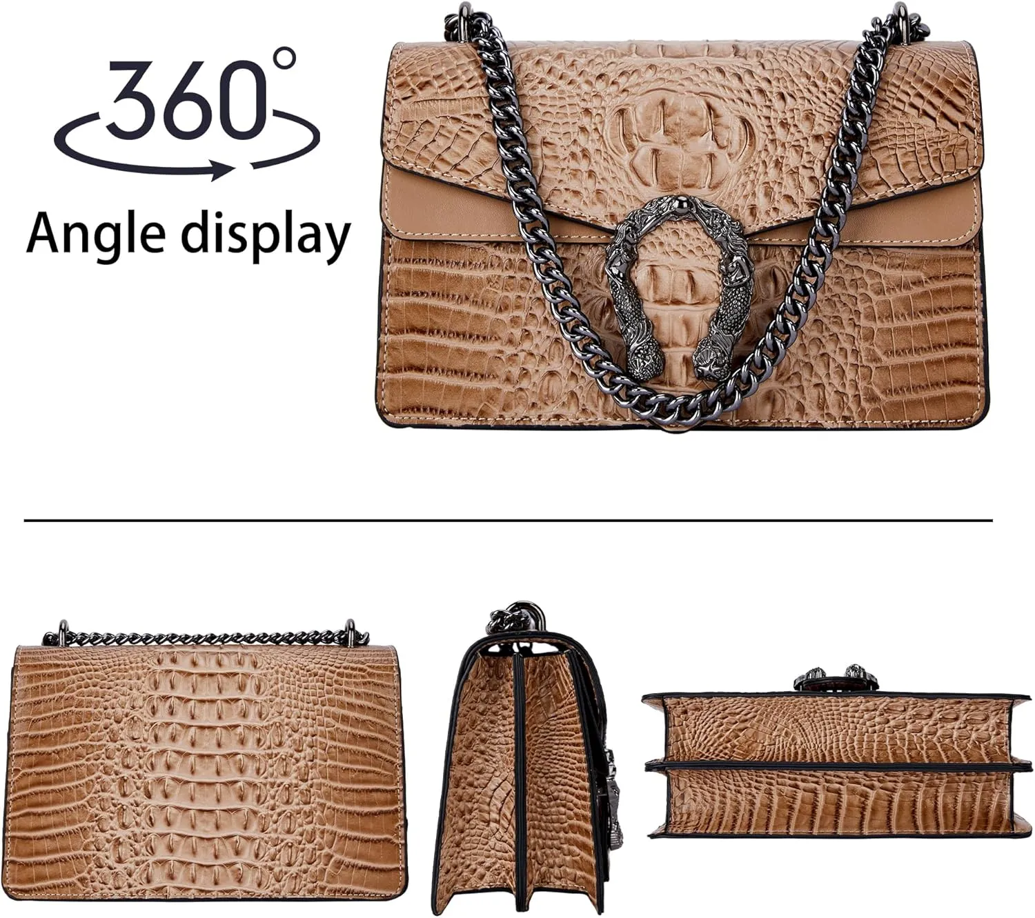 Aiqudou Crossbody Bag and Satchel Purse for Women - Fashion Snake Print Chain Purse Luxury PU Leather HandBag