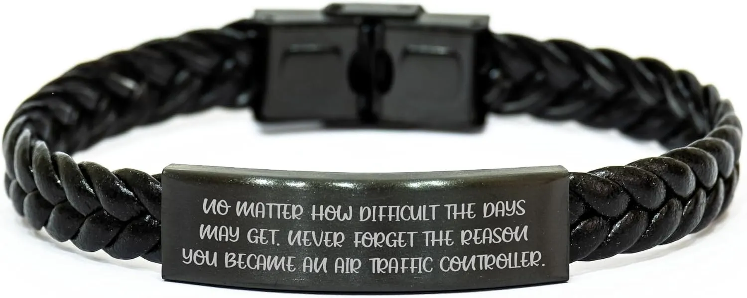 Air Traffic Controller Inspirational Quote Leather Wristband Gifts for Christmas - Never Forget the Reason You Became an Air Traffic Controller - Unique Aviation Jewelry for Him or Her