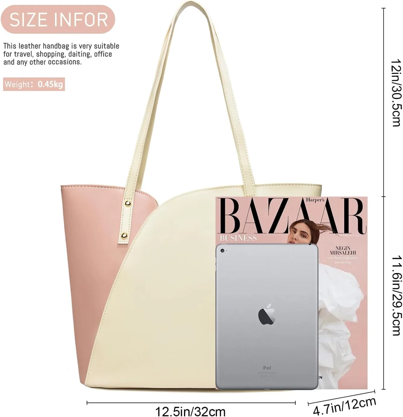 ALARION Tote Bag for Women Soft Faux Leather Shoulder Bag Ladies Zipper Tote Purses for Women Large Satchel Shoulder Handbag