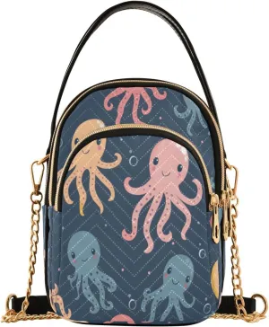 ALAZA Quilted Crossbody Bags for Women,Cute Jellyfish and Octopus Women's Crossbody Handbags Small Travel Purses Phone Bag