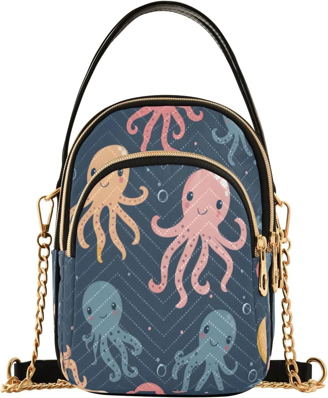 ALAZA Quilted Crossbody Bags for Women,Cute Jellyfish and Octopus Women's Crossbody Handbags Small Travel Purses Phone Bag