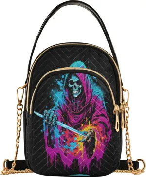 ALAZA Quilted Crossbody Bags for Women,Grim Reaper Shirt Skull Women's Crossbody Handbags Small Travel Purses Phone Bag