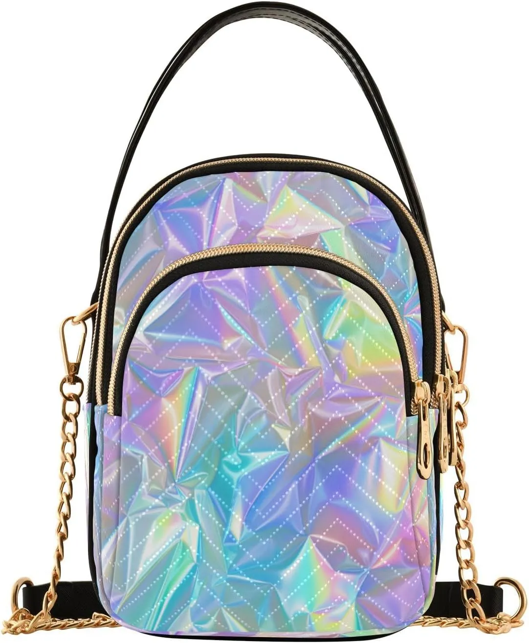 ALAZA Quilted Crossbody Bags for Women,Iridescent Rainbow Swirl Women's Crossbody Handbags Small Travel Purses Phone Bag