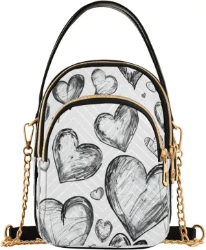 ALAZA Quilted Crossbody Bags for Women,Pattern Sketch Heart Women's Crossbody Handbags Small Travel Purses Phone Bag
