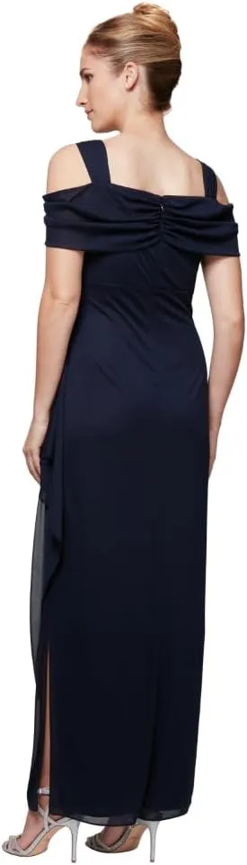 Alex Evenings Women's Long Cold Shoulder Dress, Mother of The Bride, Formal Events, (Petite and Regular Sizes)