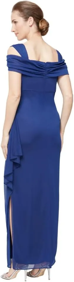 Alex Evenings Women's Long Cold Shoulder Dress, Mother of The Bride, Formal Events, (Petite and Regular Sizes)