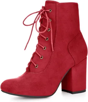 Allegra K Women's Lace Up Chunky Heel Ankle Booties