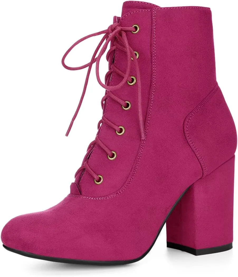 Allegra K Women's Lace Up Chunky Heel Ankle Booties