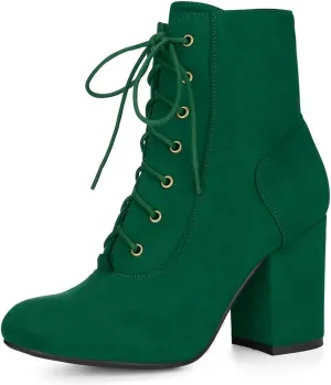 Allegra K Women's Lace Up Chunky Heel Ankle Booties