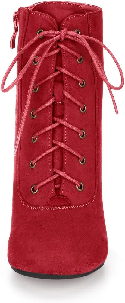 Allegra K Women's Lace Up Chunky Heel Ankle Booties