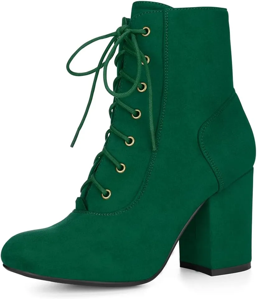 Allegra K Women's Lace Up Chunky Heel Ankle Booties