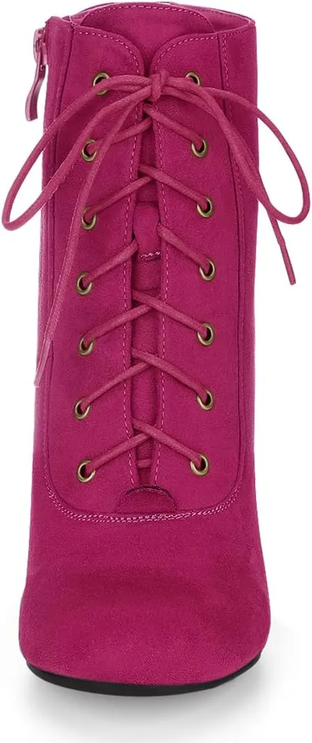 Allegra K Women's Lace Up Chunky Heel Ankle Booties