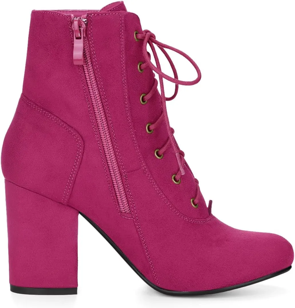 Allegra K Women's Lace Up Chunky Heel Ankle Booties