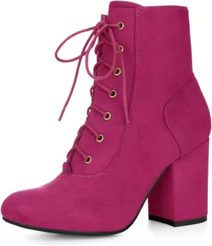 Allegra K Women's Lace Up Chunky Heel Ankle Booties