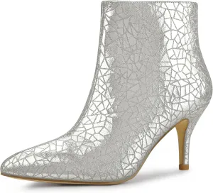 Allegra K Women's Pointed Toe Sparkly Stiletto Heels Ankle Boots