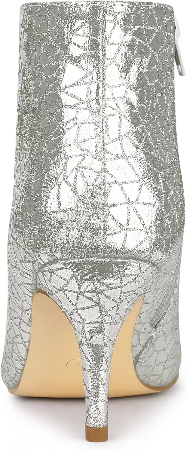Allegra K Women's Pointed Toe Sparkly Stiletto Heels Ankle Boots