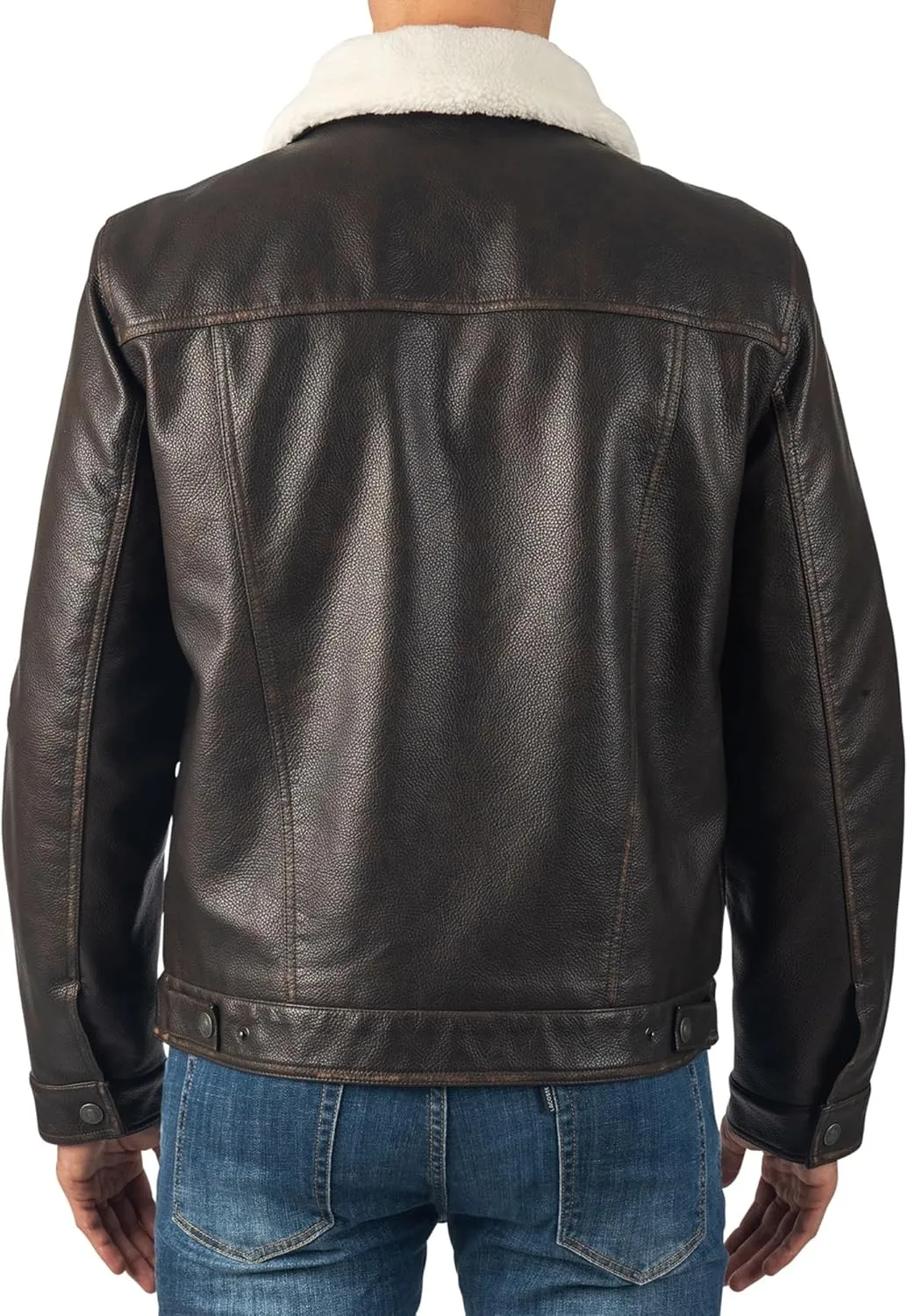 Alpine Swiss Aaron Mens Trucker Jacket Sherpa Collar Vegan Leather Warm Casual Coat