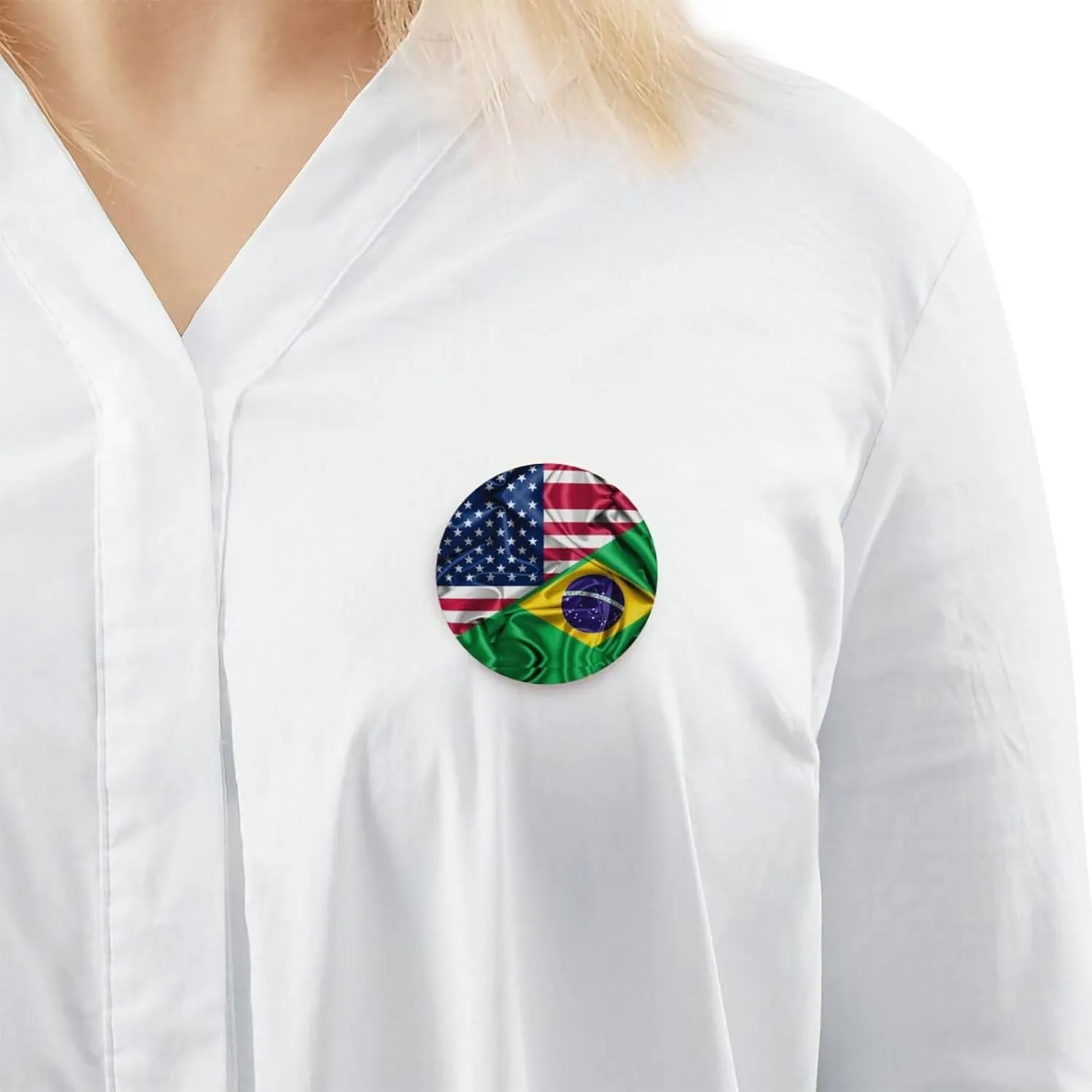 American and Brazilian Flags Express Your Unique Style with Our Fashionable Round Badges