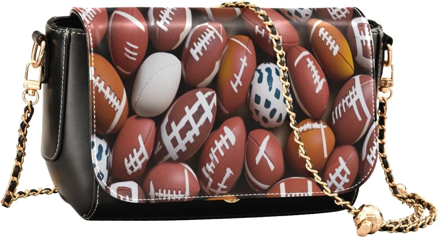 American Football Balls Womens Leather Crossbody, Leather Purses for Women Crossbody Bag, Shoulder Bag with Zipper