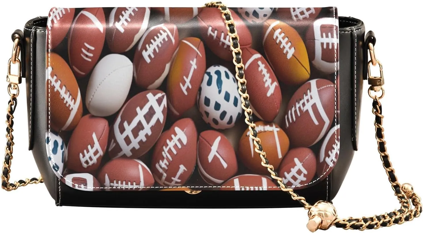 American Football Balls Womens Leather Crossbody, Leather Purses for Women Crossbody Bag, Shoulder Bag with Zipper
