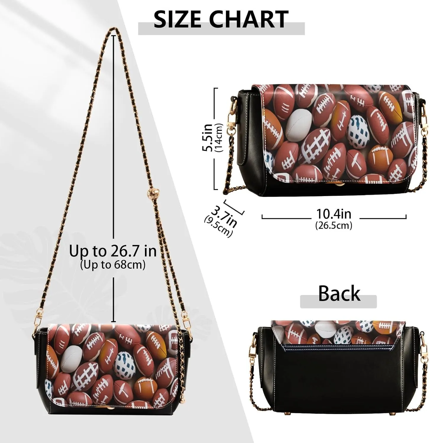 American Football Balls Womens Leather Crossbody, Leather Purses for Women Crossbody Bag, Shoulder Bag with Zipper