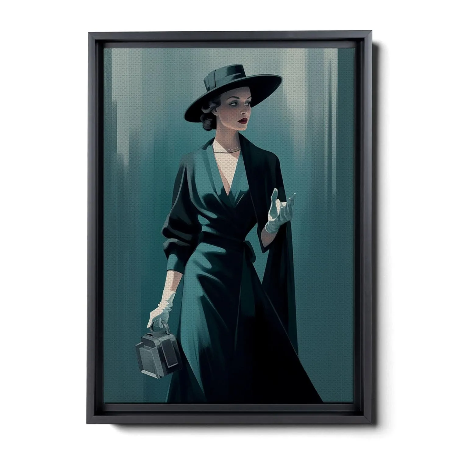 An Illustration of a Stylish Woman in Black with a Chic Handbag