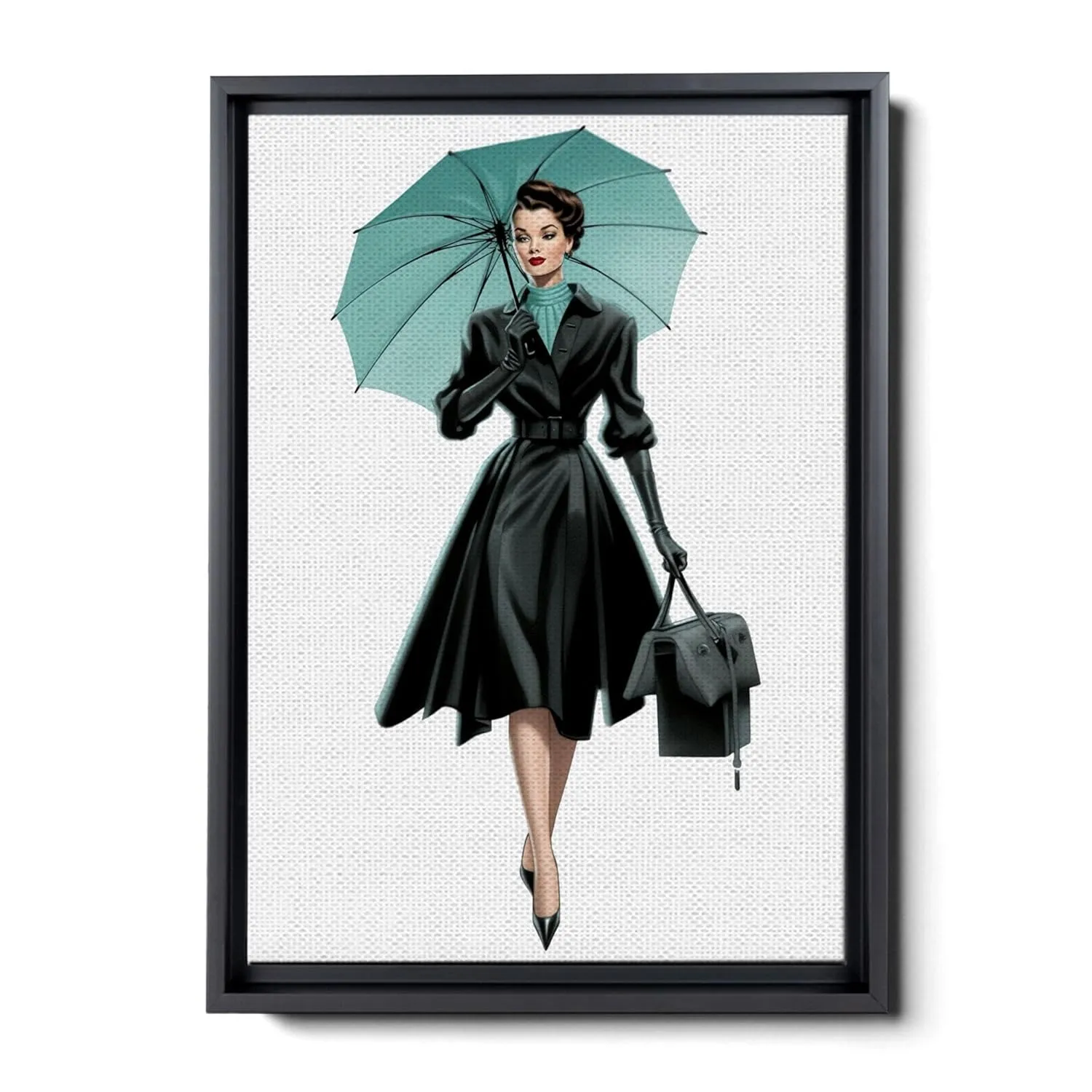 An Illustration of a Stylish Woman in Black with a Chic Handbag
