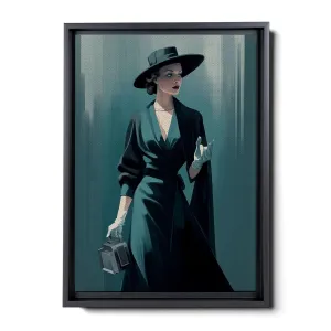 An Illustration of a Stylish Woman in Black with a Chic Handbag