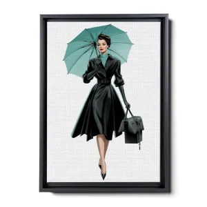 An Illustration of a Stylish Woman in Black with a Chic Handbag